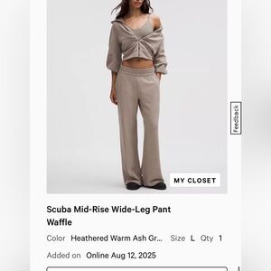 Scuba mid rise wide leg waffle pant